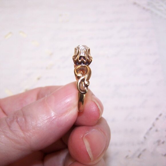 Antique Victorian 14K Gold .50 CT Old Mine Cut Diamond Engagement Ring - Size 7 - Picture 6 of 9